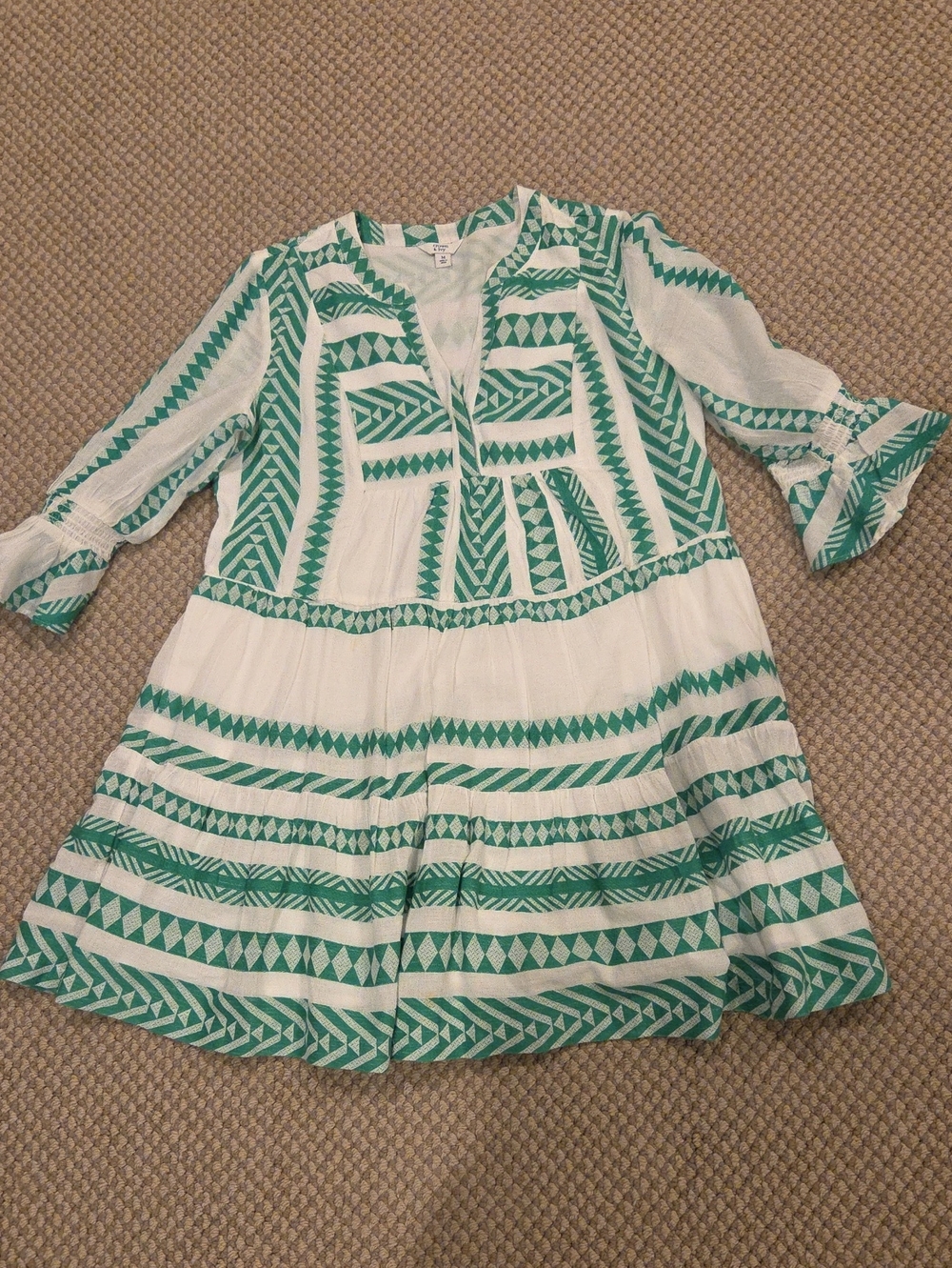 crown & ivy White and Green Geometric Tunic Dress Sz M